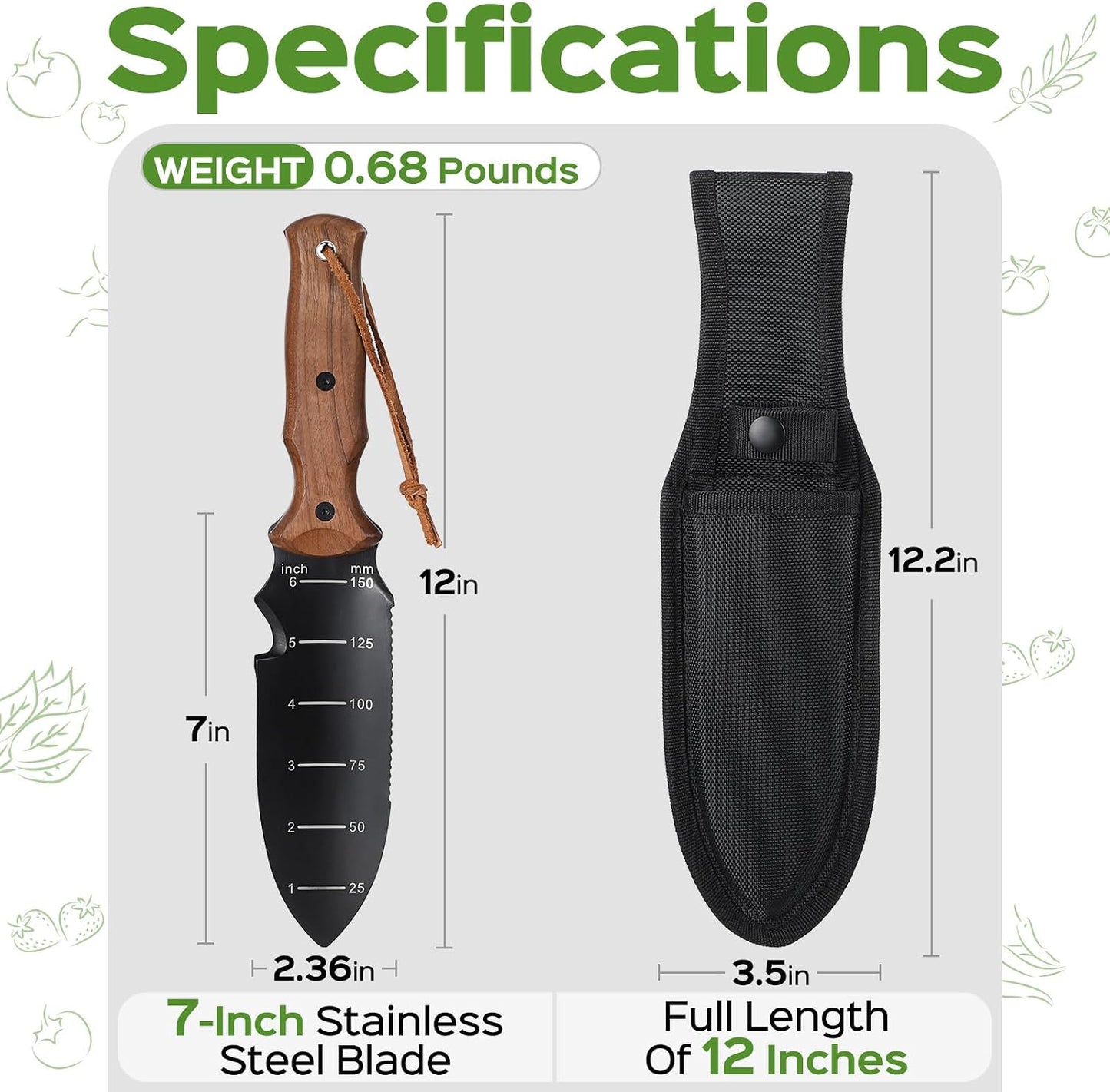 Hori Hori Garden Knife, Garden Tools Trowel with EDC Sheath & Hanging Hole