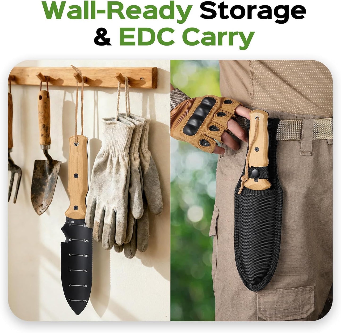 Hori Hori Garden Knife, Garden Tools Trowel with EDC Sheath & Hanging Hole