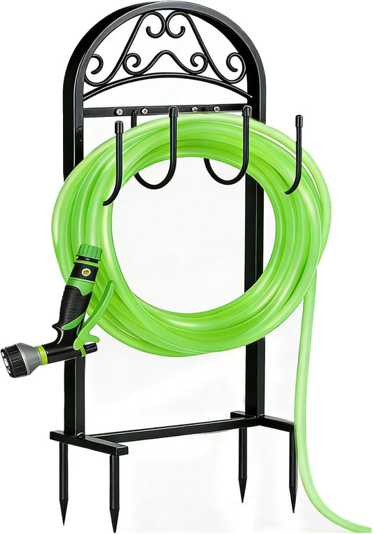 Garden Hose Holder, Hose Holder Stand Rustproof Freestanding Heavy-Duty with Sturdy Metal Hose Stand and Hanger, Hoses Storage Holds 100Ft Hose Reel for Outside Yard