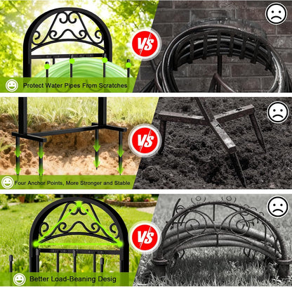 Garden Hose Holder, Hose Holder Stand Rustproof Freestanding Heavy-Duty with Sturdy Metal Hose Stand and Hanger, Hoses Storage Holds 100Ft Hose Reel for Outside Yard