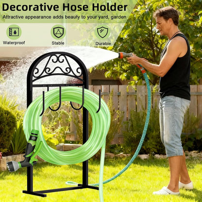 Garden Hose Holder, Hose Holder Stand Rustproof Freestanding Heavy-Duty with Sturdy Metal Hose Stand and Hanger, Hoses Storage Holds 100Ft Hose Reel for Outside Yard