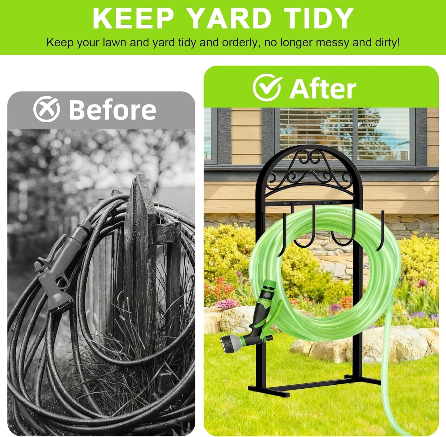 Garden Hose Holder, Hose Holder Stand Rustproof Freestanding Heavy-Duty with Sturdy Metal Hose Stand and Hanger, Hoses Storage Holds 100Ft Hose Reel for Outside Yard