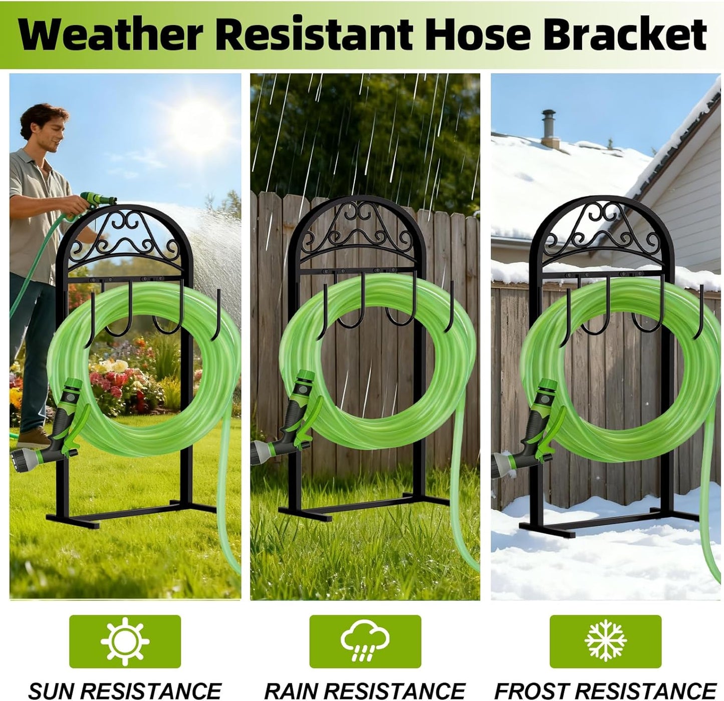 Garden Hose Holder, Hose Holder Stand Rustproof Freestanding Heavy-Duty with Sturdy Metal Hose Stand and Hanger, Hoses Storage Holds 100Ft Hose Reel for Outside Yard