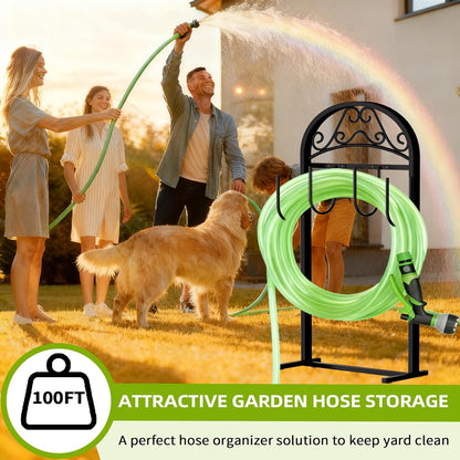 Garden Hose Holder, Hose Holder Stand Rustproof Freestanding Heavy-Duty with Sturdy Metal Hose Stand and Hanger, Hoses Storage Holds 100Ft Hose Reel for Outside Yard