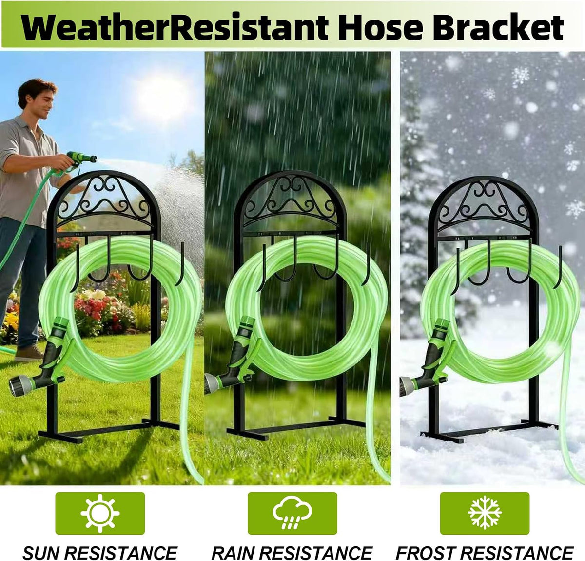 Garden Hose Holder, Hose Holder Stand Rustproof Freestanding Heavy-Duty with Sturdy Metal Hose Stand and Hanger, Hoses Storage Holds 100Ft Hose Reel for Outside Yard