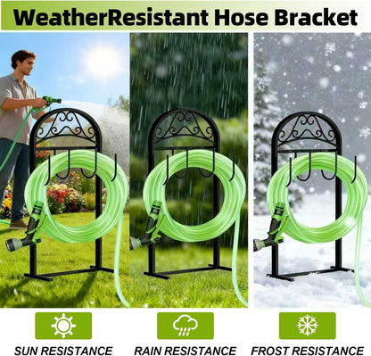Garden Hose Holder, Hose Holder Stand Rustproof Freestanding Heavy-Duty with Sturdy Metal Hose Stand and Hanger, Hoses Storage Holds 100Ft Hose Reel for Outside Yard