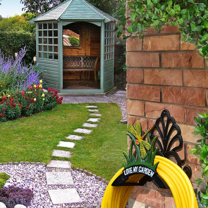 Decorative Garden Hose Holder,Hose Hanger,Heavy Duty Cast Iron Garden Yard Water Pipe Holds,Wall Mounted Hose Butler,Hose Rack Reel,50FT 75FT 100FT Water Hose Bulter Storage (Butterflies)