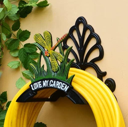 Decorative Garden Hose Holder,Hose Hanger,Heavy Duty Cast Iron Garden Yard Water Pipe Holds,Wall Mounted Hose Butler,Hose Rack Reel,50FT 75FT 100FT Water Hose Bulter Storage (Butterflies)