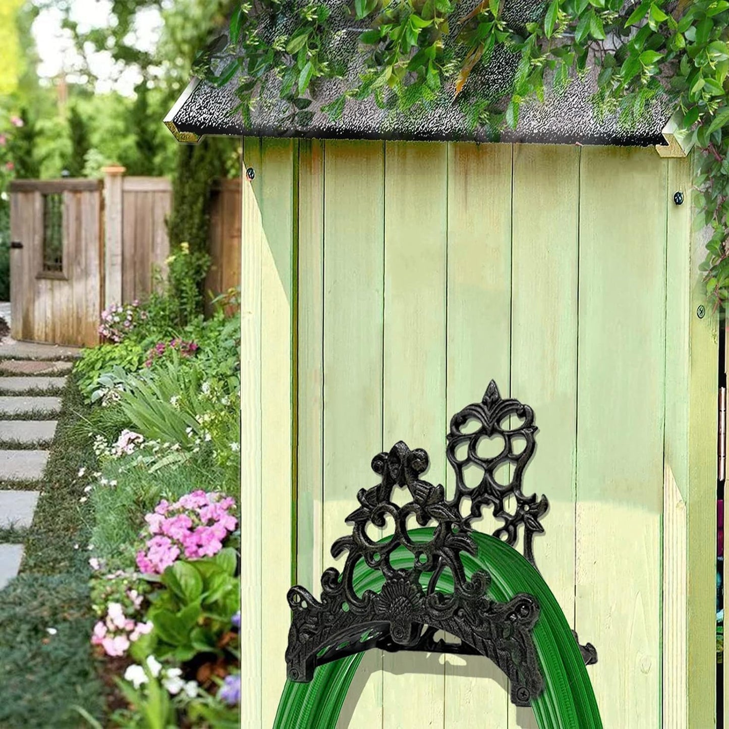 Decorative Garden Hose Holder,Hose Hanger,Heavy Duty Cast Iron Garden Yard Water Pipe Holds,Wall Mounted Hose Butler,Hose Rack Reel,50FT 75FT 100FT Water Hose Bulter Storage (Butterflies)