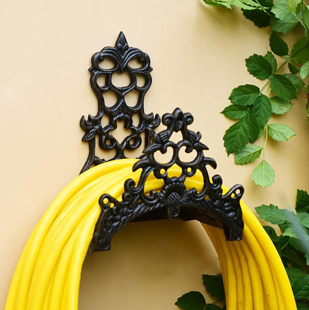 Decorative Garden Hose Holder,Hose Hanger,Heavy Duty Cast Iron Garden Yard Water Pipe Holds,Wall Mounted Hose Butler,Hose Rack Reel,50FT 75FT 100FT Water Hose Bulter Storage (Butterflies)
