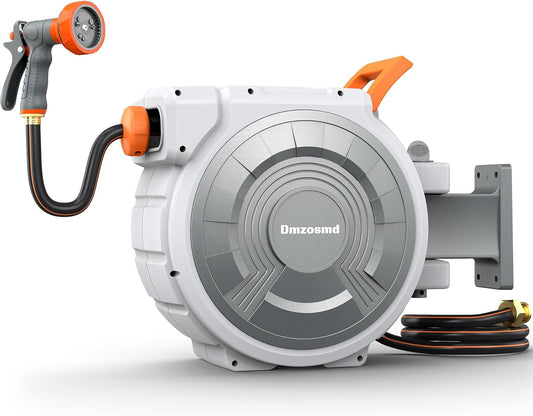 Retractable Garden Hose Reel, 1/2 Inch x 85 ft Wall Mounted, Heavy Duty Garden Hose Reel with 9 Patterns Nozzle, Any Length Lock, Upgraded Slow Return System and 180°Swivel Bracket (1/2" 85FT)