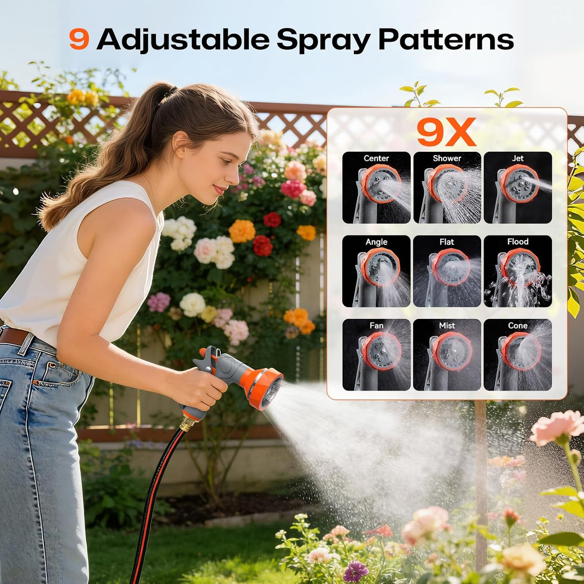 Retractable Garden Hose Reel, 1/2 Inch x 85 ft Wall Mounted, Heavy Duty Garden Hose Reel with 9 Patterns Nozzle, Any Length Lock, Upgraded Slow Return System and 180°Swivel Bracket (1/2" 85FT)
