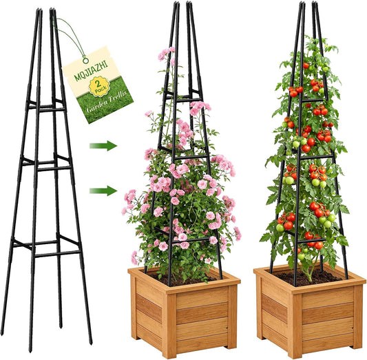 Garden Obelisk Trellis for Climbing Plants Outdoor, 63 Inch Height Adjustable Gardening Trellis, Steel Plastic Coated Plant Support for Indoor & Outdoor Multiple Climbing Plants(2PCS)