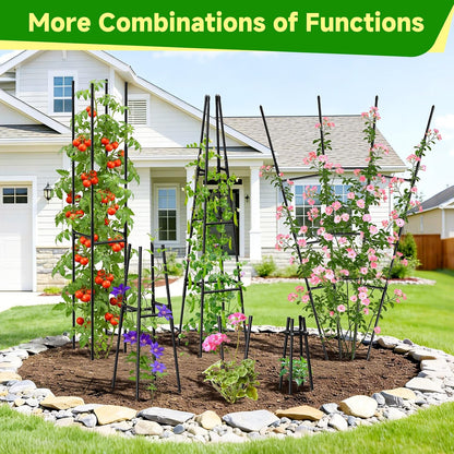 Garden Obelisk Trellis for Climbing Plants Outdoor, 63 Inch Height Adjustable Gardening Trellis, Steel Plastic Coated Plant Support for Indoor & Outdoor Multiple Climbing Plants(2PCS)