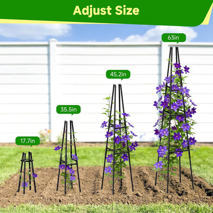 Garden Obelisk Trellis for Climbing Plants Outdoor, 63 Inch Height Adjustable Gardening Trellis, Steel Plastic Coated Plant Support for Indoor & Outdoor Multiple Climbing Plants(2PCS)