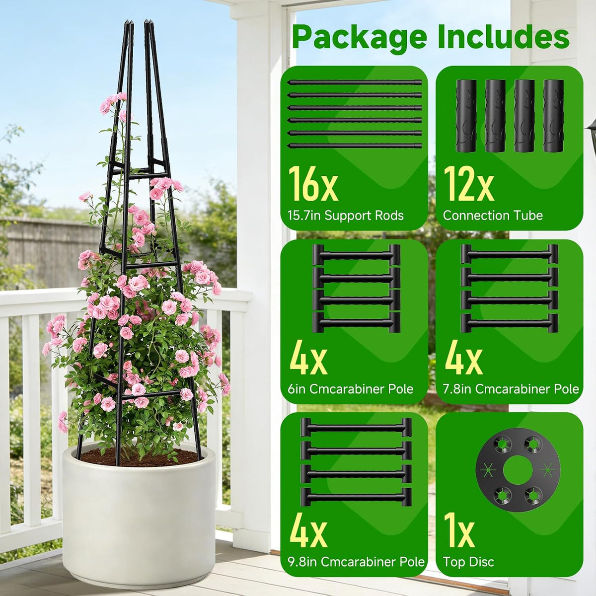 Garden Obelisk Trellis for Climbing Plants Outdoor, 63 Inch Height Adjustable Gardening Trellis, Steel Plastic Coated Plant Support for Indoor & Outdoor Multiple Climbing Plants(2PCS)