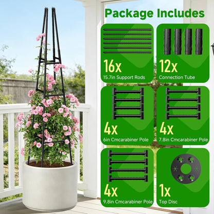 Garden Obelisk Trellis for Climbing Plants Outdoor, 63 Inch Height Adjustable Gardening Trellis, Steel Plastic Coated Plant Support for Indoor & Outdoor Multiple Climbing Plants(2PCS)