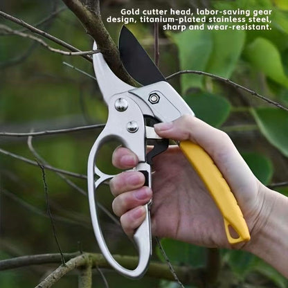 Professional Bypass Pruning Shears, 8.5 Inch SK5 Steel with Titanium, Heavy Duty Garden Clippers for Hedge Trimming (Black) (Yellow)