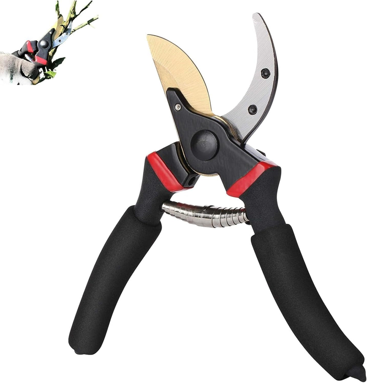 Professional Bypass Pruning Shears, 8.5 Inch SK5 Steel with Titanium, Heavy Duty Garden Clippers for Hedge Trimming (Black) (Yellow)