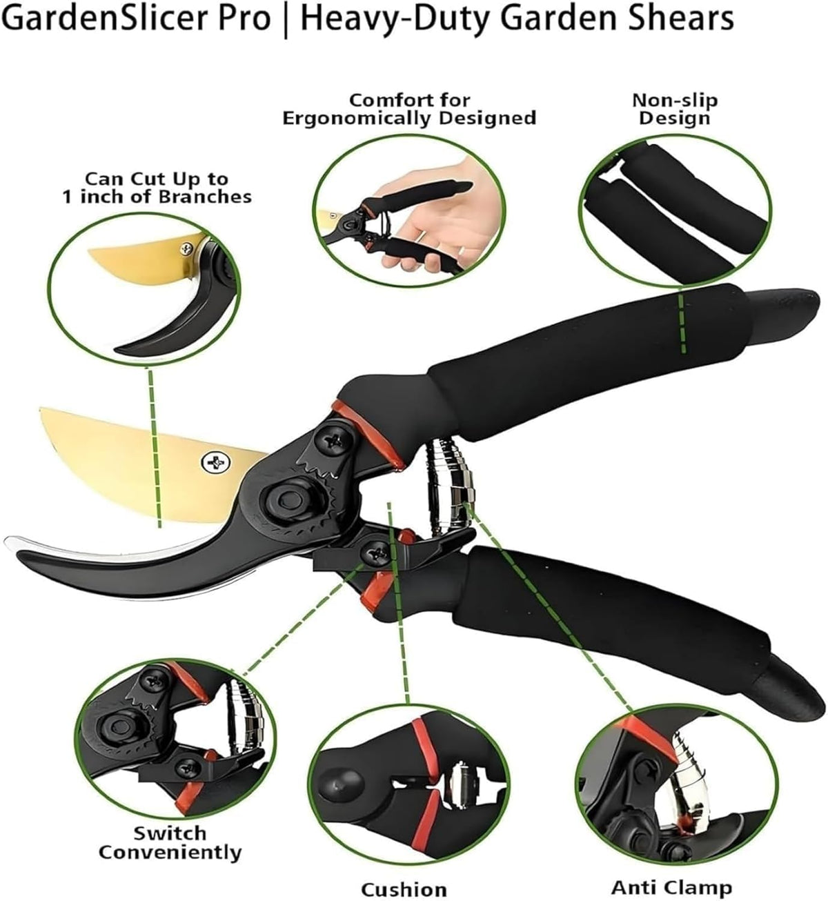 Professional Bypass Pruning Shears, 8.5 Inch SK5 Steel with Titanium, Heavy Duty Garden Clippers for Hedge Trimming (Black) (Yellow)