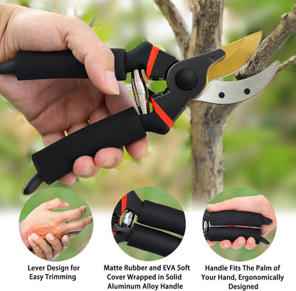Professional Bypass Pruning Shears, 8.5 Inch SK5 Steel with Titanium, Heavy Duty Garden Clippers for Hedge Trimming (Black) (Yellow)