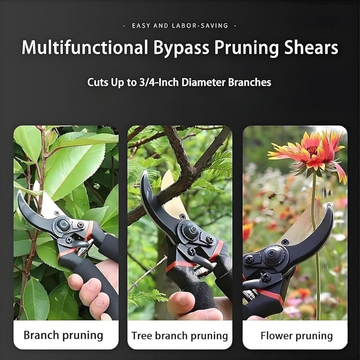 Professional Bypass Pruning Shears, 8.5 Inch SK5 Steel with Titanium, Heavy Duty Garden Clippers for Hedge Trimming (Black) (Yellow)