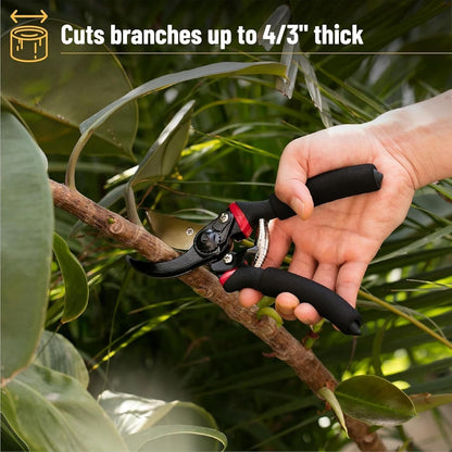 Professional Bypass Pruning Shears, 8.5 Inch SK5 Steel with Titanium, Heavy Duty Garden Clippers for Hedge Trimming (Black) (Yellow)
