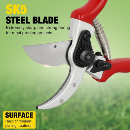 Professional Bypass Pruning Shears, 8.5 Inch SK5 Steel with Titanium, Heavy Duty Garden Clippers for Hedge Trimming (Black) (Yellow)