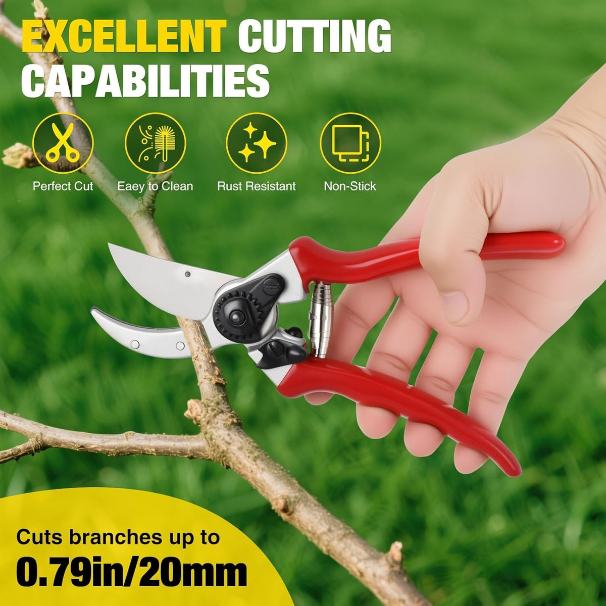Professional Bypass Pruning Shears, 8.5 Inch SK5 Steel with Titanium, Heavy Duty Garden Clippers for Hedge Trimming (Black) (Yellow)