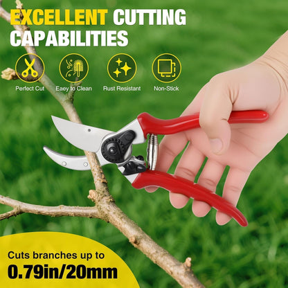Professional Bypass Pruning Shears, 8.5 Inch SK5 Steel with Titanium, Heavy Duty Garden Clippers for Hedge Trimming (Black) (Yellow)