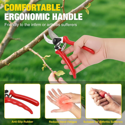 Professional Bypass Pruning Shears, 8.5 Inch SK5 Steel with Titanium, Heavy Duty Garden Clippers for Hedge Trimming (Black) (Yellow)