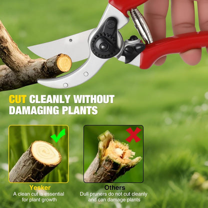 Professional Bypass Pruning Shears, 8.5 Inch SK5 Steel with Titanium, Heavy Duty Garden Clippers for Hedge Trimming (Black) (Yellow)