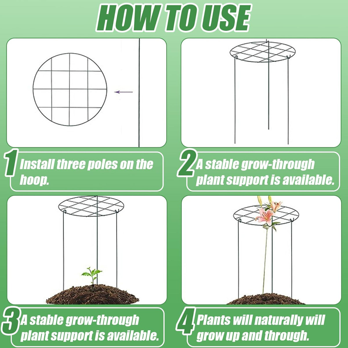 Peonies Support Cages, 6 Pack Peony Cages and Supports 35x45cm Plant Cages for Outdoor Plants Tomato Plant Support Plant Brace Flower Support Rings Hoops for Rose, Orchids, 12x18''