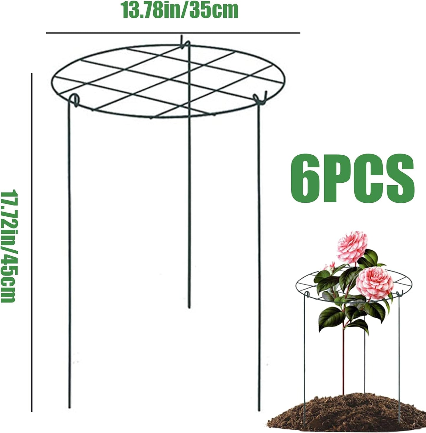 Peonies Support Cages, 6 Pack Peony Cages and Supports 35x45cm Plant Cages for Outdoor Plants Tomato Plant Support Plant Brace Flower Support Rings Hoops for Rose, Orchids, 12x18''