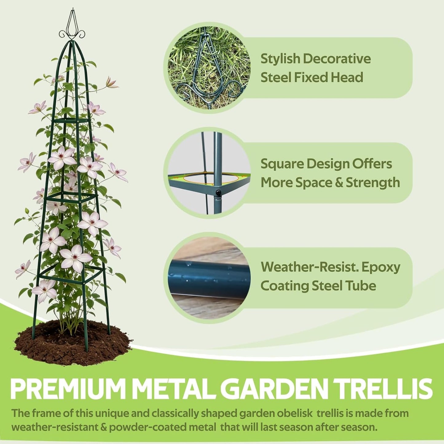 100% Metal Obelisk Teepee Garden Trellis for Climbing Plants Outdoor Indoor