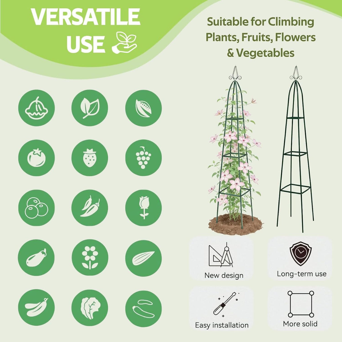 100% Metal Obelisk Teepee Garden Trellis for Climbing Plants Outdoor Indoor