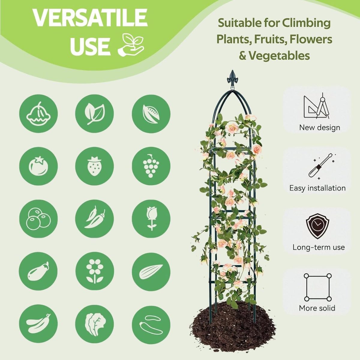 100% Metal Obelisk Teepee Garden Trellis for Climbing Plants Outdoor Indoor
