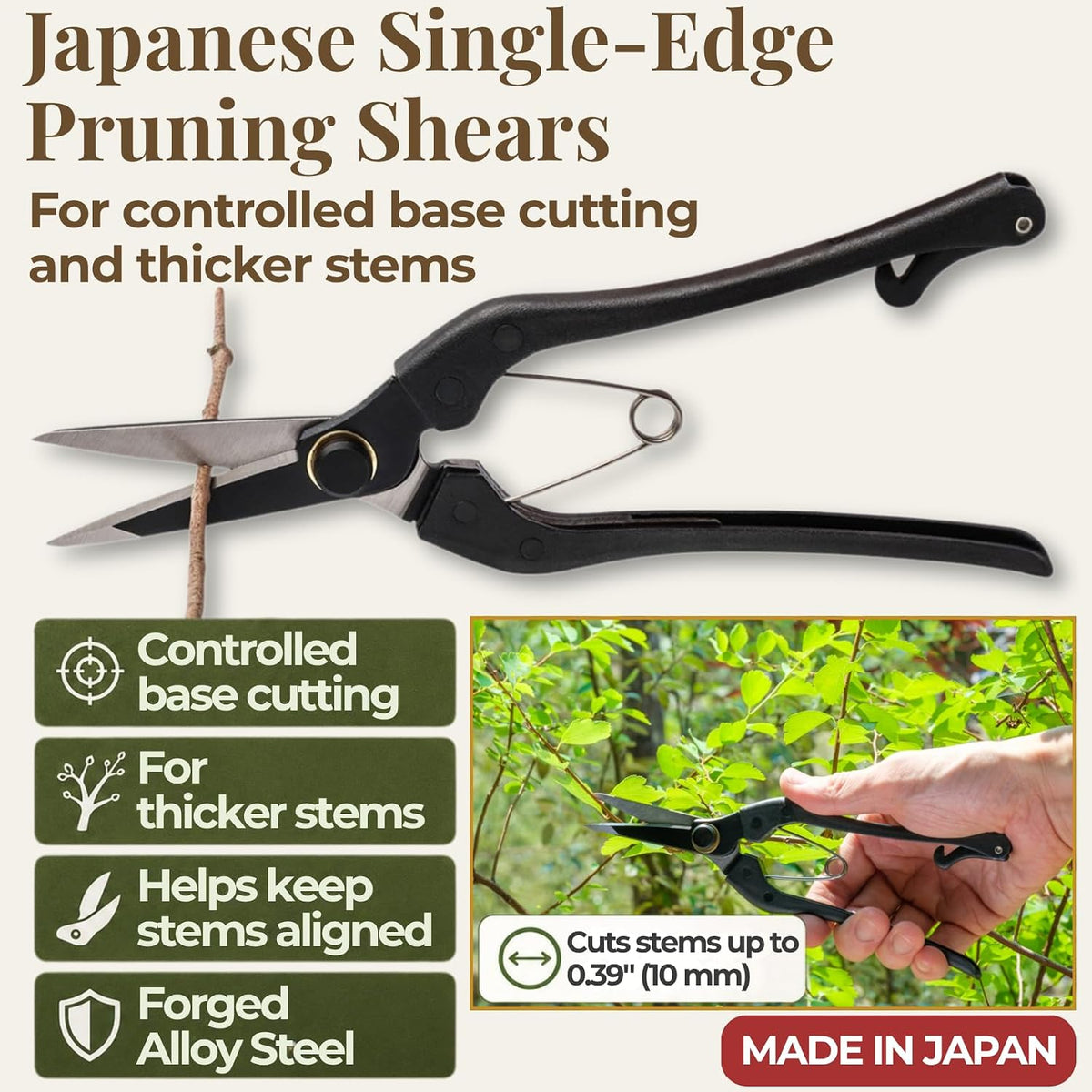 Japanese Pruning Shears, 8.2" Long, Cuts up to 0.2", Made in Japan