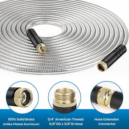 Garden Hose 50FT, Water Hose with 10 Function Nozzle, Garden Hose Metal with Leak-proof Connectors, Kink-Free & Ultra Flexible, Rust/Pet/Puncture Proof for Lawn, Yard, RV, Car Wash, 550PSI