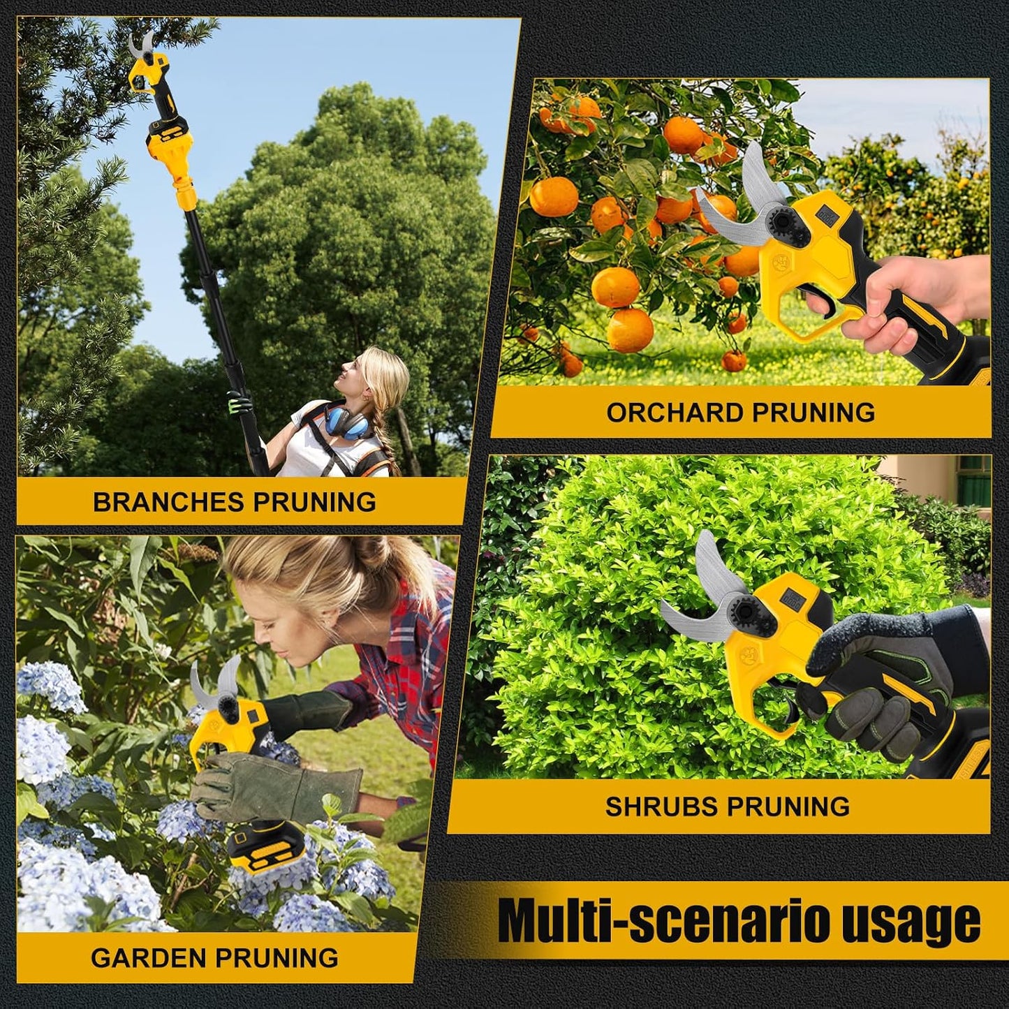 Cordless Pruning Shears Compatible with Dewalt 20V, Electric Pruning Shears with Extension Pole up to 4.57m Range, LCD Display 30 mm Battery Pruning Shears & Loppers for Garden (No Battery)