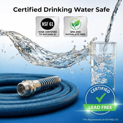 15FT RV Drinking Water Hose 5/8", Lead and BPA Free Fresh Water Hose for Camper and Travel Trailer, Flexible Anti Kink Design with Strain Relief Ends and Storage Strap (Blue)