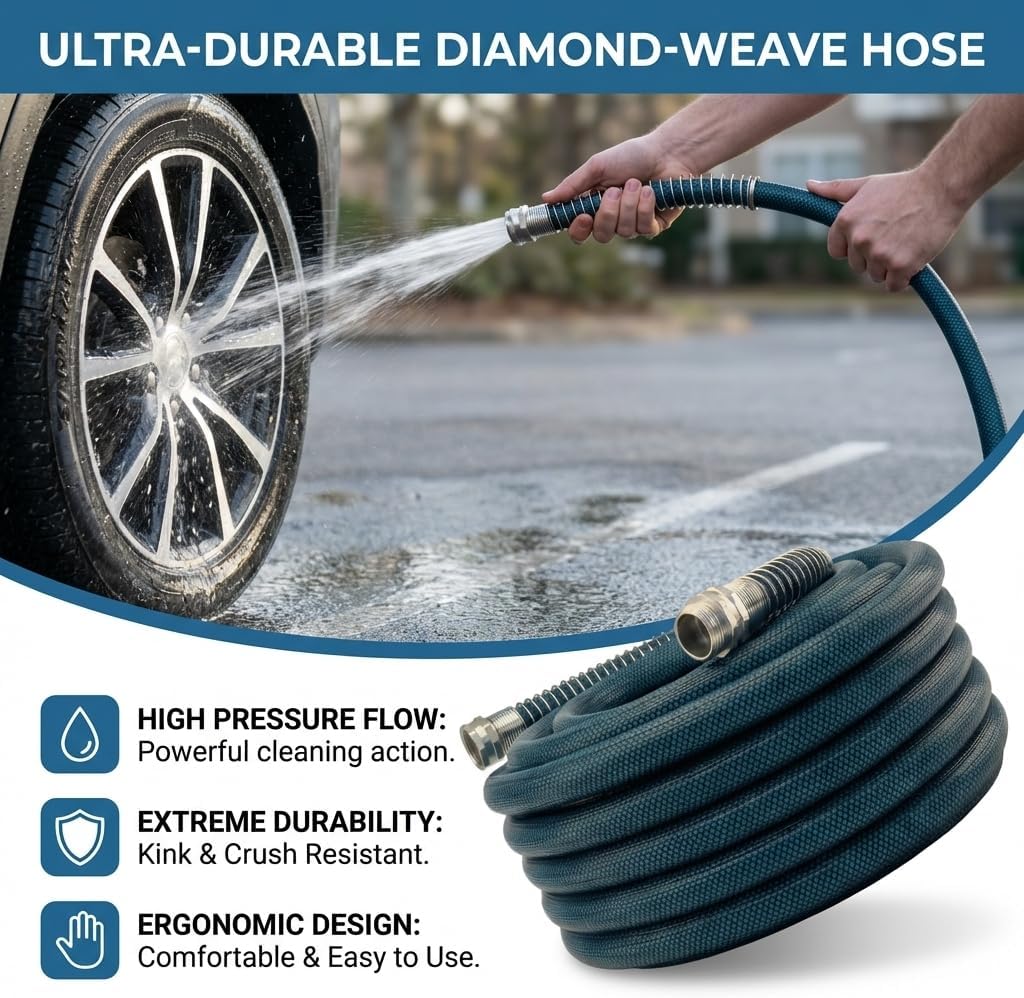 15FT RV Drinking Water Hose 5/8", Lead and BPA Free Fresh Water Hose for Camper and Travel Trailer, Flexible Anti Kink Design with Strain Relief Ends and Storage Strap (Blue)