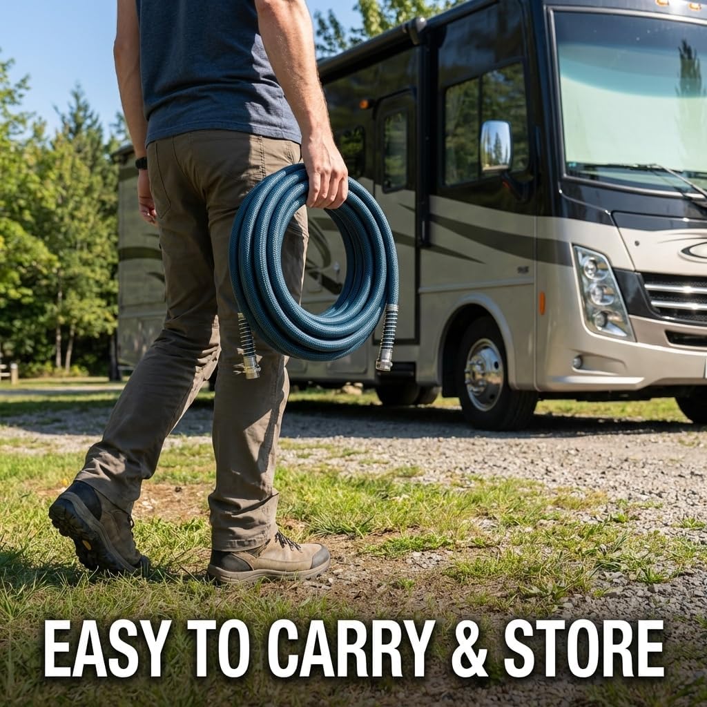 15FT RV Drinking Water Hose 5/8", Lead and BPA Free Fresh Water Hose for Camper and Travel Trailer, Flexible Anti Kink Design with Strain Relief Ends and Storage Strap (Blue)