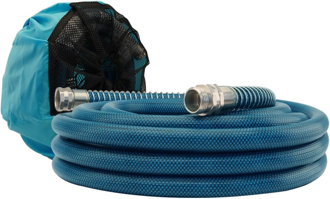 15FT RV Drinking Water Hose 5/8", Lead and BPA Free Fresh Water Hose for Camper and Travel Trailer, Flexible Anti Kink Design with Strain Relief Ends and Storage Strap (Blue)