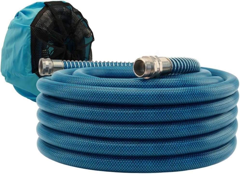 15FT RV Drinking Water Hose 5/8", Lead and BPA Free Fresh Water Hose for Camper and Travel Trailer, Flexible Anti Kink Design with Strain Relief Ends and Storage Strap (Blue)