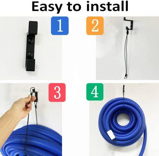 Heavy Duty Wall-Mounted Metal Hose Bracket, Pool & Garden Hose Organizer - Holds Up to 60 Feet (50 lbs)