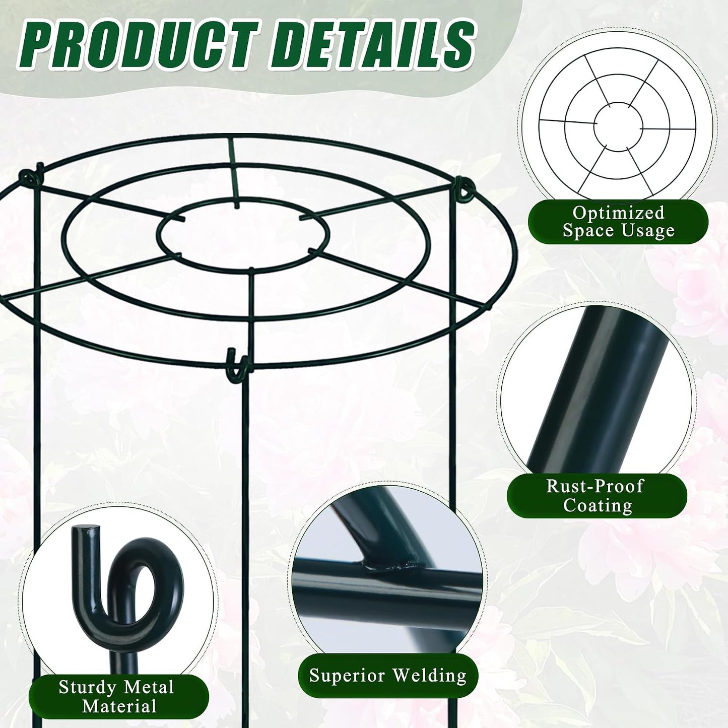 Peony Cages and Supports, 30"H x 13.8"D Plant Supports for Outdoor Plants