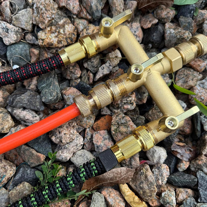 Garden Hose Splitter, Full Flow Outdoor Faucet Splitter, 2-Way High Flow Brass Heavy Duty Hose Splitter with Long Metal Handle。