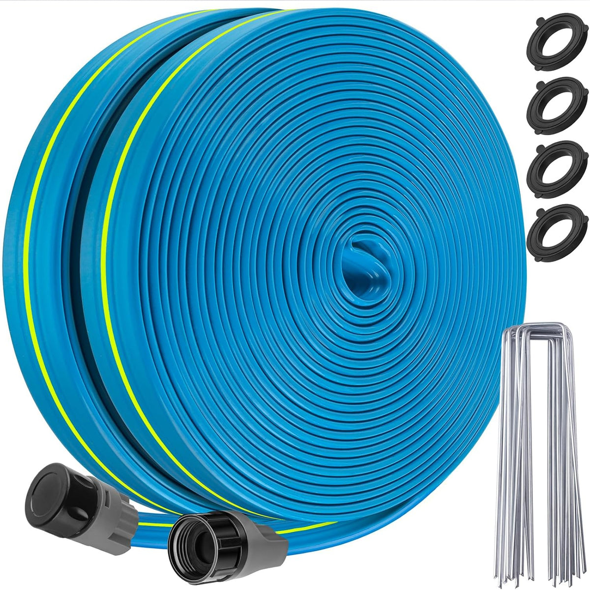 Upgrade Flat Sprinkler Soaker Hose for Garden, Heavy Duty 3-Tube Lawn Irrigation Hose with Landscape Stakes, No-Kink Flexible Watering Hose for Yard, Plants (25FT)