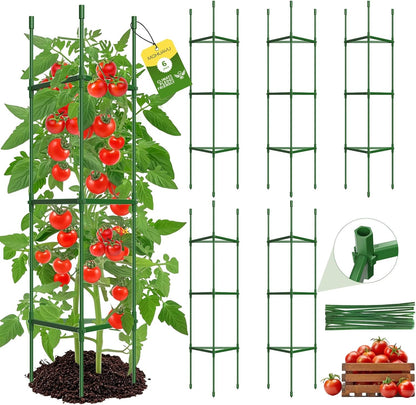 6 Pack Tomato Cages for Garden,Up to 51.2Inch Tomato Cage Trellis-Upgraded Hexagon Connector,Heavy Duty Adjustable Tomato Stake Support for Raised Garden Bed